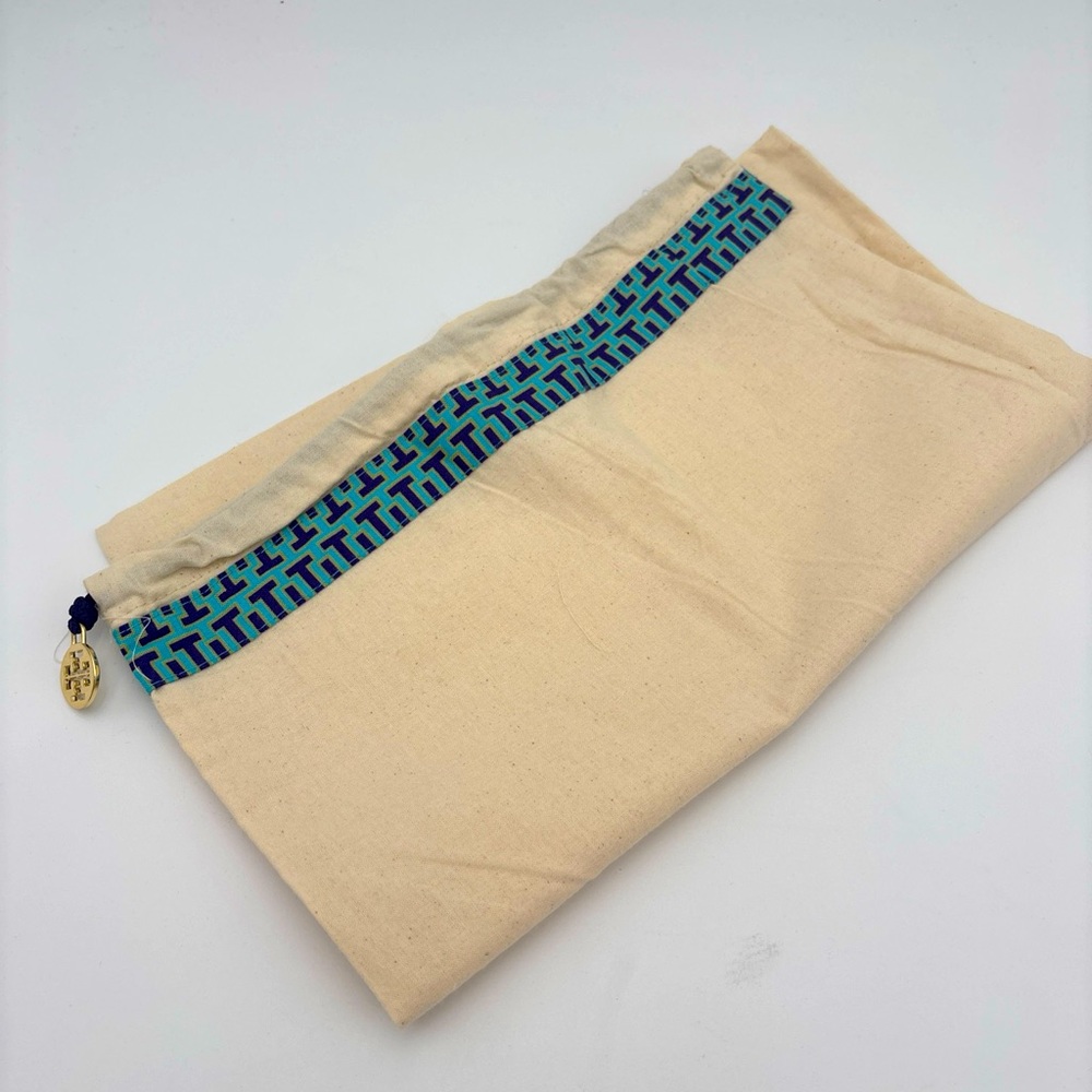 Tory Burch Cream Pouch with‎ Blue Accents